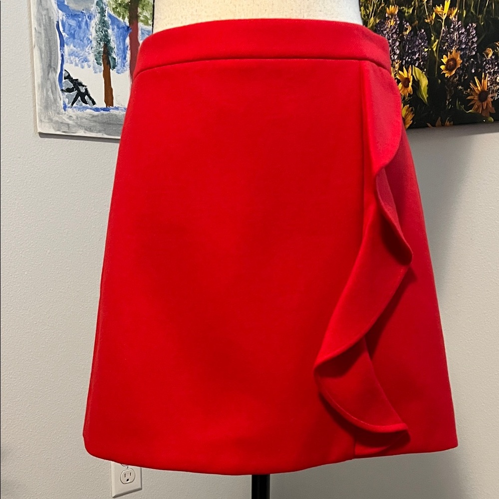 J. Crew Red Ruffle Skirt